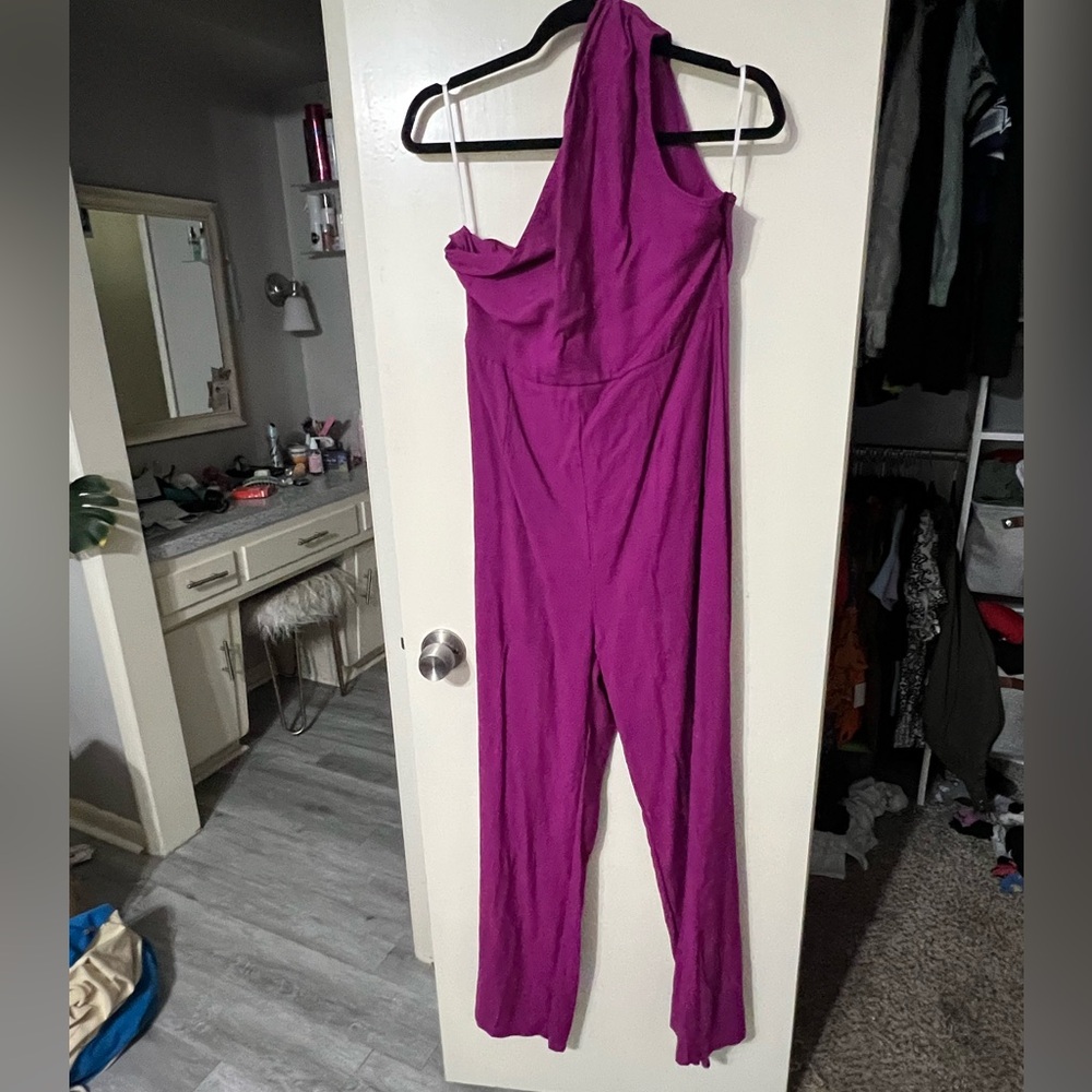 magenta jumpsuit one shoulder L